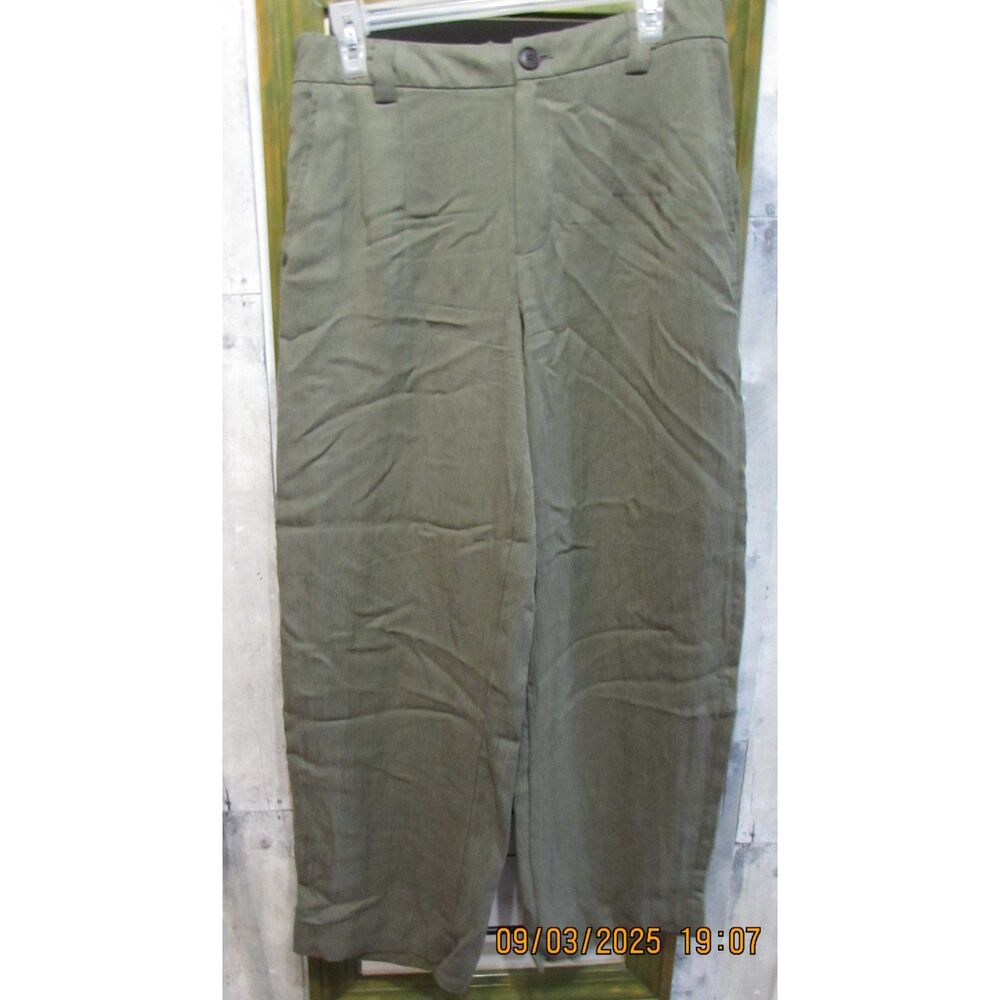 A New Day size 8 wide leg dark green pants fall button zipper elastic back comfy